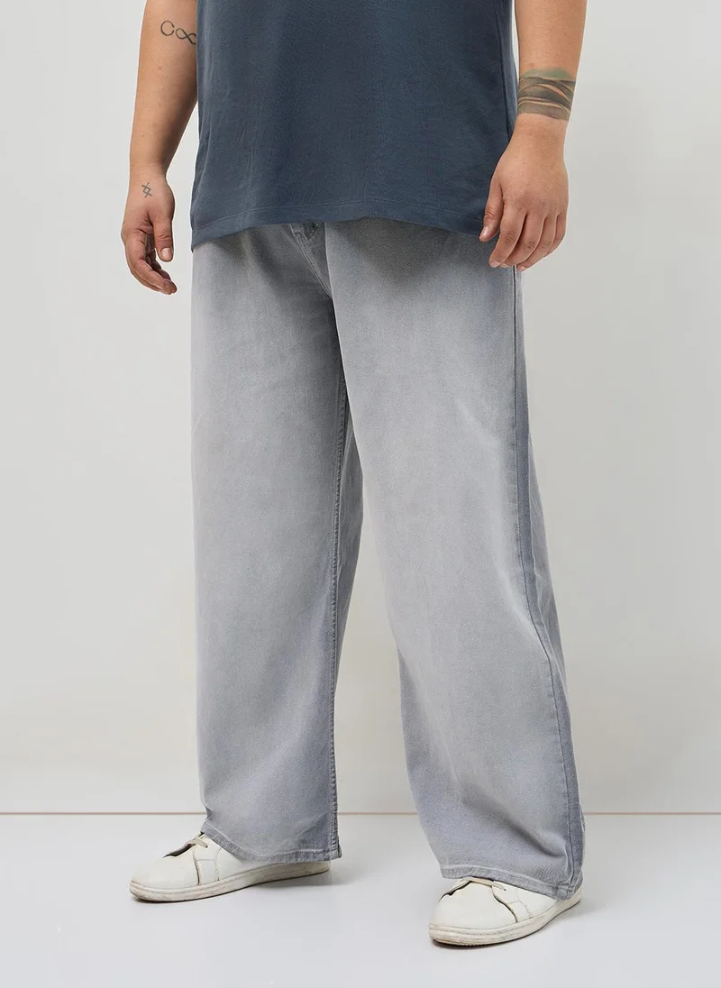 Urbano Fashion Urbano Plus Men's Light Grey Loose Baggy Fit Heavy Washed Faded Denim Jeans Non-Stretchable